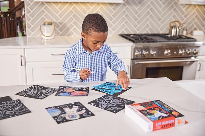 Crocodile Creek Dinosaurs Sparkle Scratch Art for Kids - 16-Sheet Scratch Art Set with 10 Themed Sheets, 5 Blank Sheets, Stencil, and Stylus - Thoughtful Stocking Stuffer, Gifts, Art Supplies for Kids