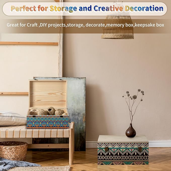 2 Pack Unfinished Wood Box with Lid Large Wooden Box(14”x10.4”x 6.5"+12"x 9"x4.9") Pine Storage Wood Boxes for Crafts, Jewelry, Art, DIYMemory,Keepsake Wooden Gift Boxes