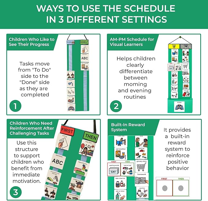 Visual Schedule & Chore Reward Chart –Daily Planner with 133 Picture Cards for Routines and Learning Structure at Home, School, Centers and in The Community –Great for ADHD & Autism Behavior Support.