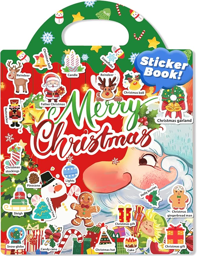 Christmas Sticker Books for Kids, Christmas Gifts Reusable Sticker Books Stocking Stuffers for Toddlers 1-3, 2-4, Travel Toys Acticities Crafts Party Favors for Boys Girls Kids