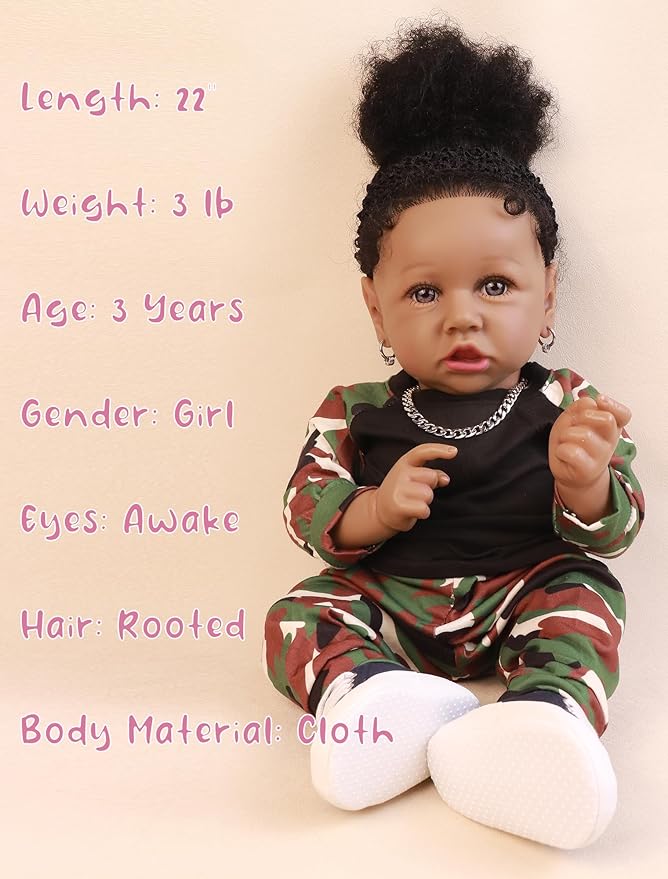 HOOMAI Lifelike Reborn Baby Dolls with Soft Body African American Realistic Girl Doll 22.8 Inch Best Birthday Gift Set