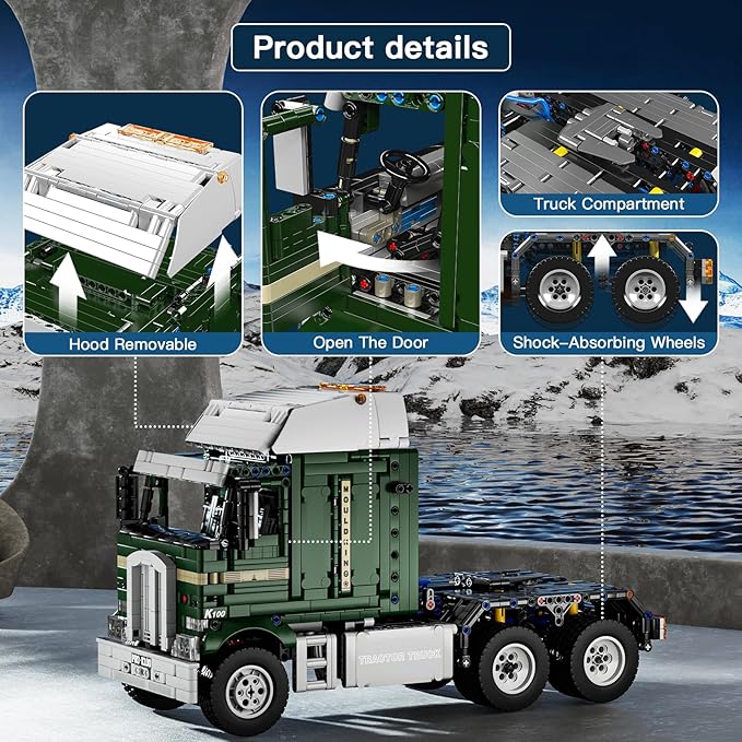 Mould King RC Tractor Truck Toy Building Block, Semi Truck Toy for Aged 14+, 13202 Realistic Car Model with Motor, Heavy Equipment Transporter Build and Display Blocks Kits (2181 Pieces)
