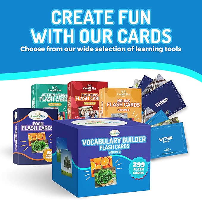 300 Vocabulary Builder Flash Cards Vol 2, Photo Cards Learning Materials for Speech Therapy, ESL, Autism, Homeschool & Kids Includes Emotions, Go Together Opposites, Noun Food, Prepositions, Verbs