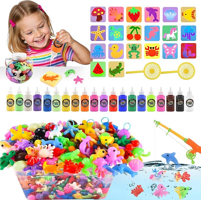 Magic Water Elf Toy Kit, Waters Pets, Aqua Water Gel with 20 Magic Gels and 20 Shape Molds, DIY Squishy Maker Kit, Kids Summer Crafts，Make Your Own Squishies Toys Crafts for Boys & Girls