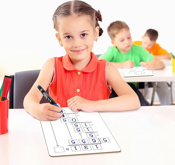 Dry Erase Multiplication & Division Board 9"x12" Double Sided Practice Whiteboard with 2x1 & 2x2 Digit Multiplication for Home, School, Classroom, Kids, Students Math Manipulatives Lapboard