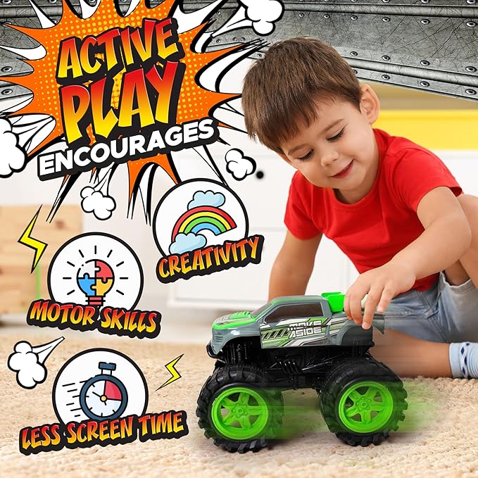Exploding Monster Truck Toy with Explosive Crash Sounds and Lights, Smash It Up Again and Again, 8.7” Monster Truck Toys for Boys Kids Ages 3, 4-7 & Above | Toddler Toys for 3 Year Old Boys Gift