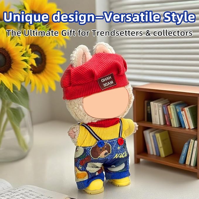 17cm Doll Clothes Set (No Doll), 4 Pieces Outfit Set for 6.7inch Dolls Suit, Fashion Clothes Accessories Dress-Up,Includes—Chic Hat+Top+Cute Overalls+ Shoes(Style B)
