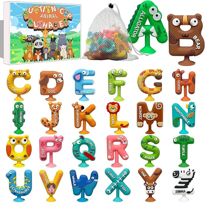 26PCS Suction Bath Toys, Alphabet Learning Tools, Kids Bath Toys, Party Favor, 3-12 Year Old Boy Girl Toddler Travel Toys, Bathtub Toys Spell Matching Letter Toys, Spelling Games