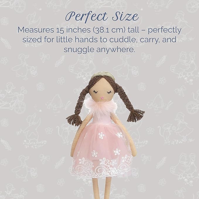 MON AMI Princess Doll Paige (Small) – 15”, Soft & Elegant Stuffed Plush Princess Doll, Use as Toy or Room Decor, Great Gift for Kids of All Ages