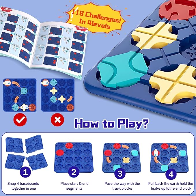 Logical Road Builder, STEM Board Games Brain Teaser, Kids Puzzle Games Educational Montessori Toys, Large Board Games Birthday Gifts for 4 5 6 7 Year Old Preschool Boys Girls