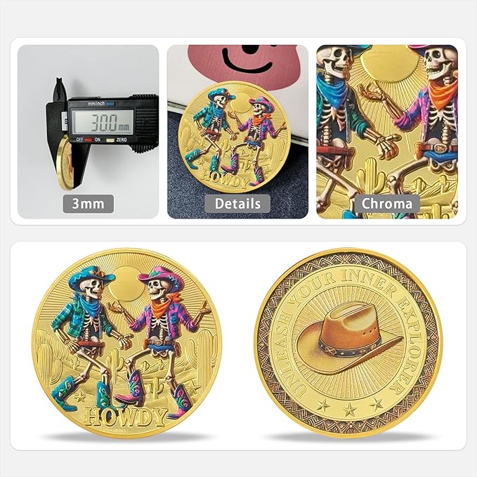 AtSKnSK Memento Mori Coin Momento Mori Coin Skull Coin Stoic Gifts Memento Mori Calendar Living Memento Mori Amor Fati Coin (Cowboy Skeleton)