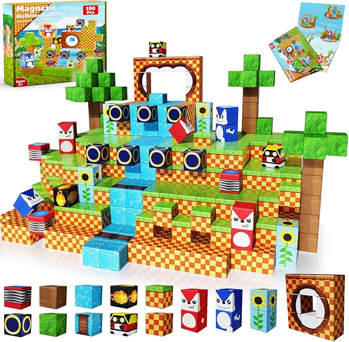 Magnetic Blocks, 100PCS Magnetic Building Blocks, STEM Building Game Montessori Sensory Toys for Kids Boys Girls Ages 3 4 5 6 7 8 9 10 Holiday Easter Birthday Gifts