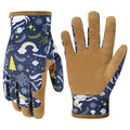 HANDLANDY Kids Genuine Leather Gardening Gloves for ages 3-11, Children Toddler Work Outdoor Playing Gloves for Boys Girls Gift (Large (for age 8-11), Blue)