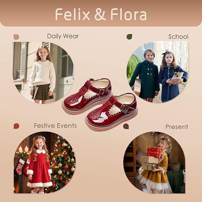 Felix & Flora Toddler Little Girl Mary Jane Dress Shoes - Ballet Flats for Girl Party School Shoes