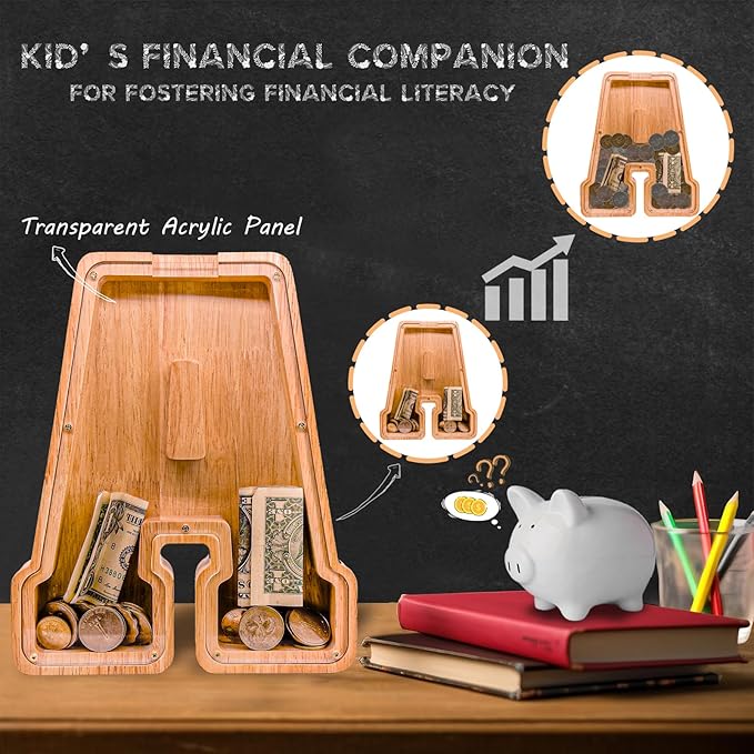 Wooden Letter Piggy Bank for Kids Larger Letter Piggy Bank for Boys and Girls Personalized Piggy Bank Initial Coin Bank Wood Kids Money Bank for Birthday and Festival