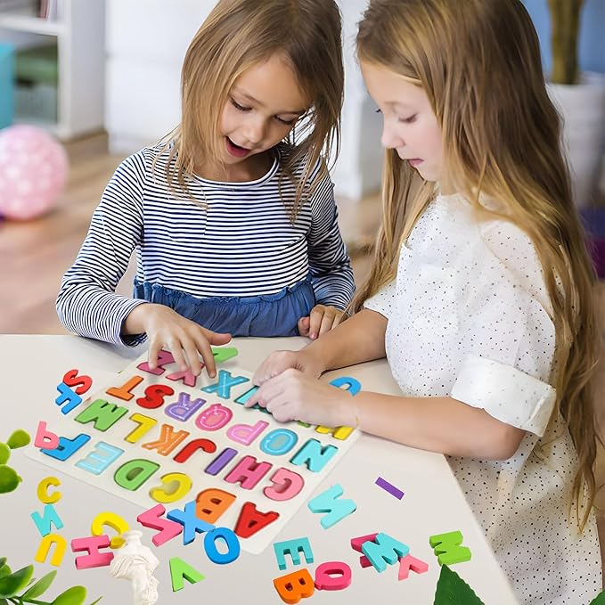 Amor Present Preschool Learning Toys,ABC Wooden Alphabet Puzzle Board for Toddlers, Educational Montessori Letters Game