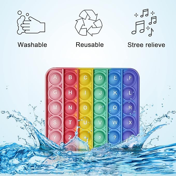 Alphabet Pop Fidget Toy Letters ABC Numbers Learning and Educational Toys Square Sensory Toys Popper Games Gifts for Kids 4 Packs Double Side Macaron(2 Alphabet Numbers and 2 Uppercase Lowercase)