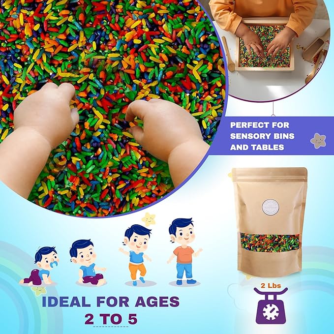 Colored Rice in Vibrant Colors, Sensory Bin Filler, Rainbow Rice for Art & Craft, Creative Learning & Color Perception, Non-Toxic, Safe for Kids & Pets, Made in The USA (2lbs) (Mix-2)