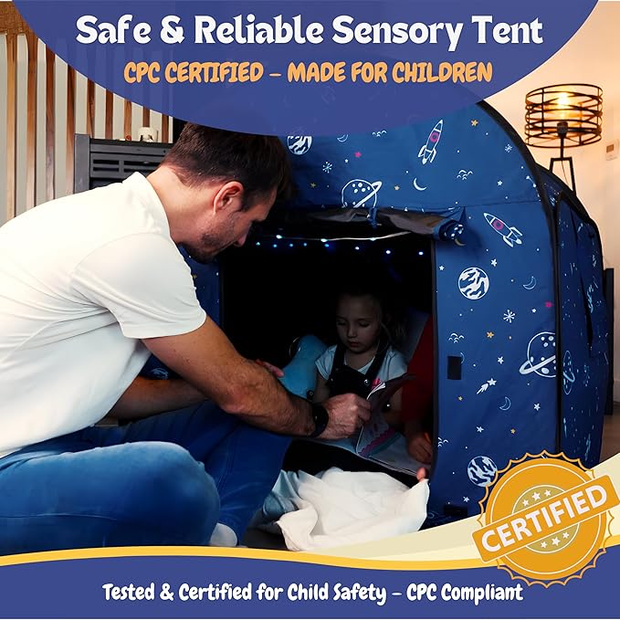 L’ARCHE Sensory Tent for Kids with LED Lights & Remote Blackout Pop-Up Calm Down for Autism, ADHD & SPD Indoor Sensory Room & Play Tent Foldable & Portable (Space Theme, Regular 35.4 in)