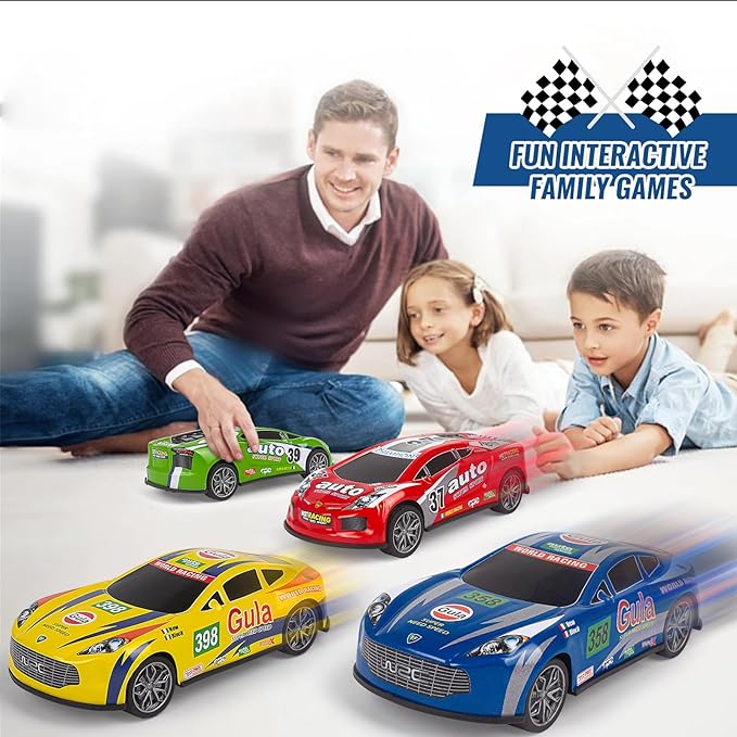 7 Inch Friction Powered Car Toys Set 4 Pack Push and Go Pull Back Race Trucks Toy Cars for Toddlers 3 4 5 6 Year Old Boys Girls Kids Birthday Gifts