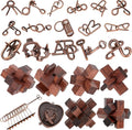 24 Pcs Brain Teaser Puzzles for Adults - Metal Puzzles 3D Puzzle Game Toys for Adults Teens - Wooden Unlock Interlocking Puzzle Adult IQ Education Smart Toys