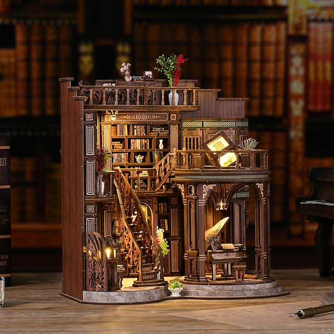 DIY Miniature House Kit, Mini House Building Kit, DIY Book Nook Kit, Tiny Model House for Adults to Build, Beginner 3D Wooden Book Nook, for Family Friends (Book Hall)