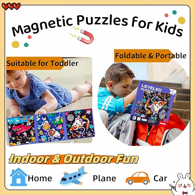 Magnet Puzzles for Kids Ages 4-6 3-5, Toddler Magnetic Puzzle Book, Portable Travel Toys for Car Road Trip Activities, Valentine Gift for Boys & Girls, Preschool Classroom Learning Games (Space)