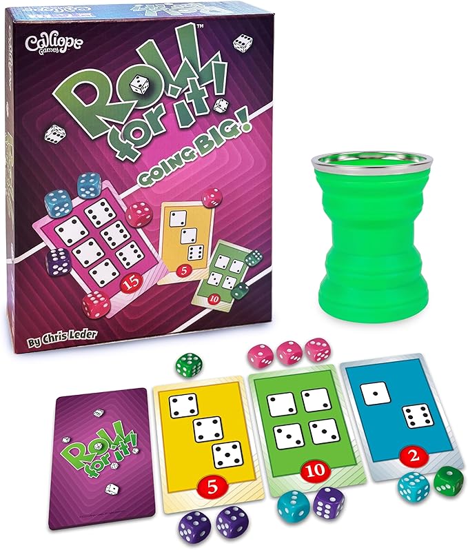 Calliope Games Roll for It Going Big - Fast-Playing Family Dice Game with Big Oversized Cards and Dice, Retirement Party Games, Fun Family Games for Travel, Parties, and Game Night - Purple Edition