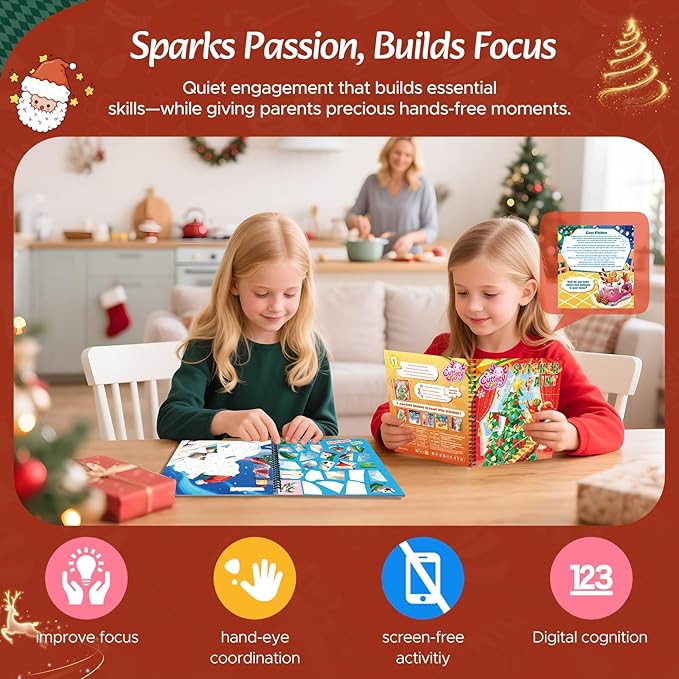 CutteeyFyry 4PCS Paint by Number Sticker Book - Christmas Crafts & Acitivity Puzzles Book for Kids Ages 4-10, Travel Toys for Road Trip & Airplane,Perfect Christmas Gifts & Basket Stuffers for Kids