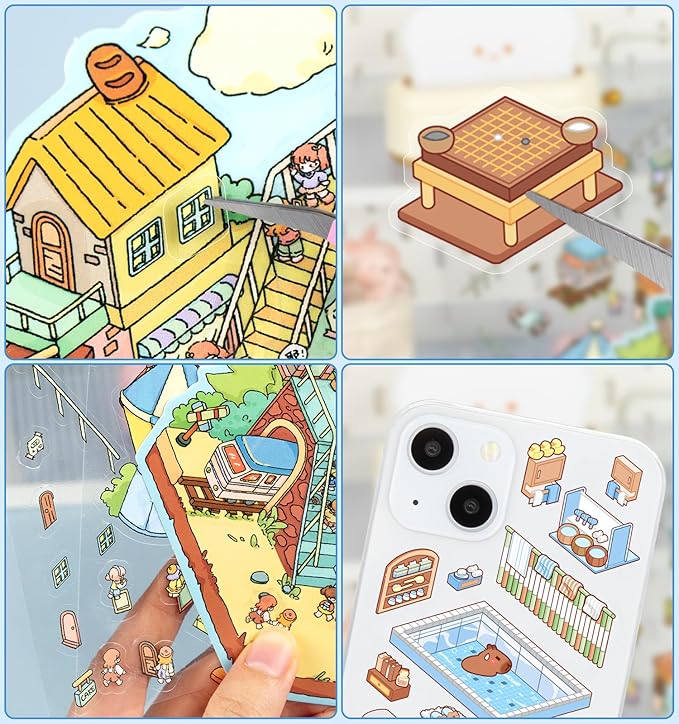 DIY 3D House Stickers, 4 Sets Fun DIY Stickers Scene Make Your Own Mini House Cute Cartoon Animal Scene Sticker for Kids Adult Sticker Art Relief Stress Pass The Time