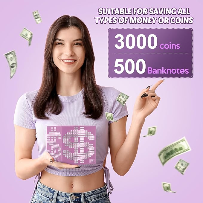 Primo Lines Piggy Bank for Adults Must Break to Open, with Savings Counter & Goal Tracker, Unbreakable Stainless Steel Money Box for 10K Challenge $3000 $5000, Kakeibo (4.72 Inch)