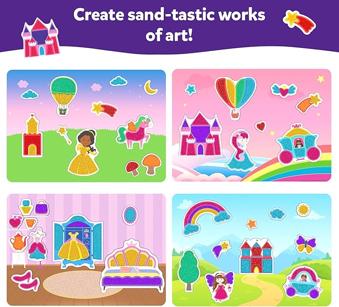 Skillmatics Sand Art Activity - Mess-Controlled DIY Unicorn & Princess Craft Kit with 50+ Colorful Stickers, Creative & Fun Hands-On Activity, Christmas Gifts for Ages 4, 5, 6, 7, 8, 9, 10