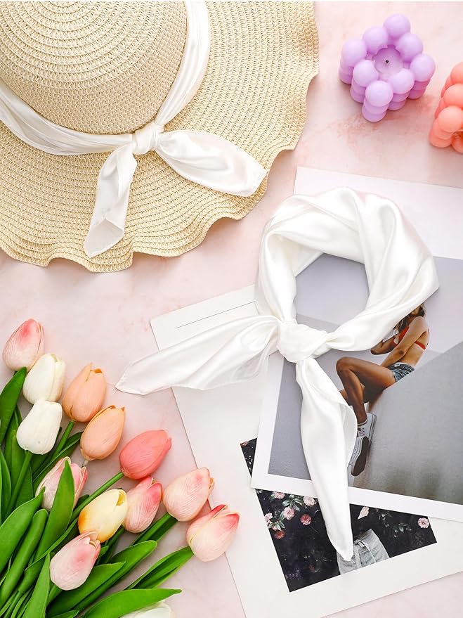 Boao 6 Pieces Chiffon Scarf 1950s Square Neck Head Scarfs Vintage Soft Polyester for Women Lady