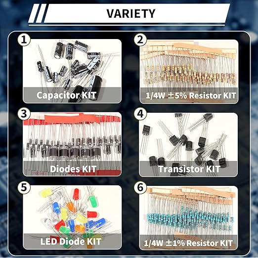 1910Pcs Electronic Component Kit Resistor Electrolytic Capacitor Schottky Diodes LED Diode Transistor Electronics Components Assortment for DIY Project