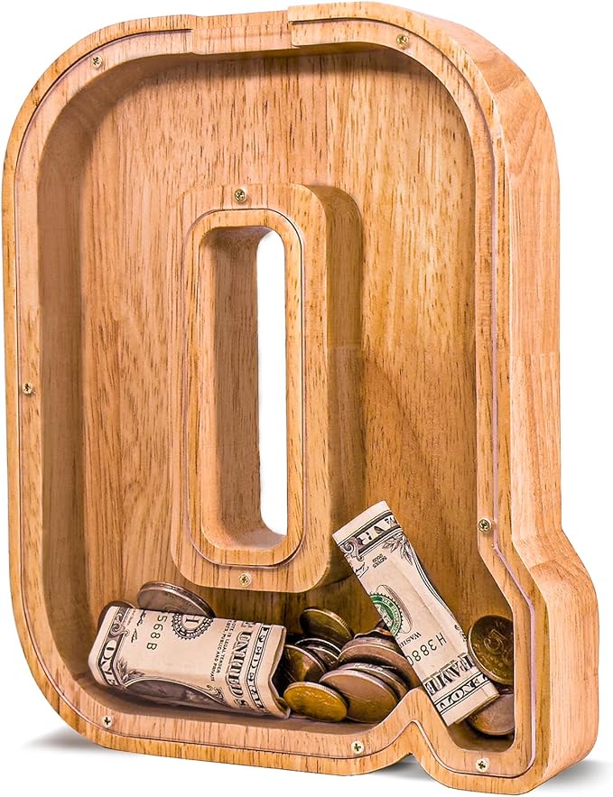 Wooden Letter Piggy Bank for Kids Larger Letter Piggy Bank for Boys and Girls Personalized Piggy Bank Initial Coin Bank Wood Kids Money Bank for Birthday and Festival