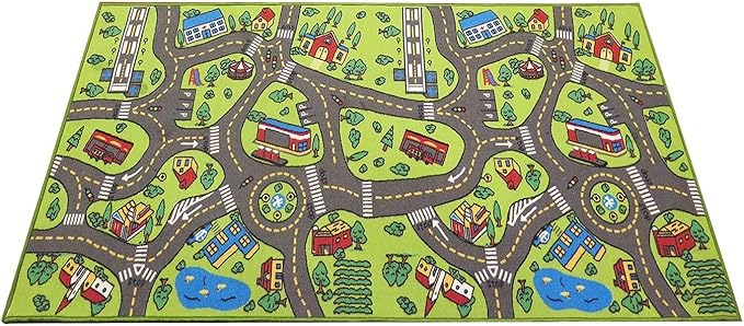 Kids Rug Playmat City Life Great for Playing with Cars and Toys - Play Learn and Have Fun Safely - Educational Road Traffic Play Mat for Bedroom Play Room Game Safe Area (x Large)
