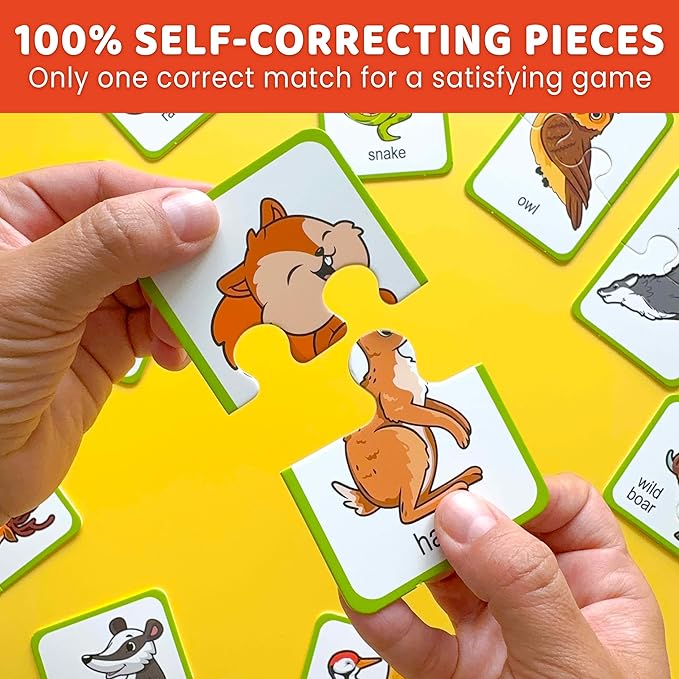 QUOKKA Toddler Puzzles Ages 2-4 – 100% Self-Correcting 16 Matching Pairs of Wood Animals – Educational Toddler Puzzles Ages 1-3 with 32 Pieces - Memory Matching Games for 3-5 Years Old Boys and Girls