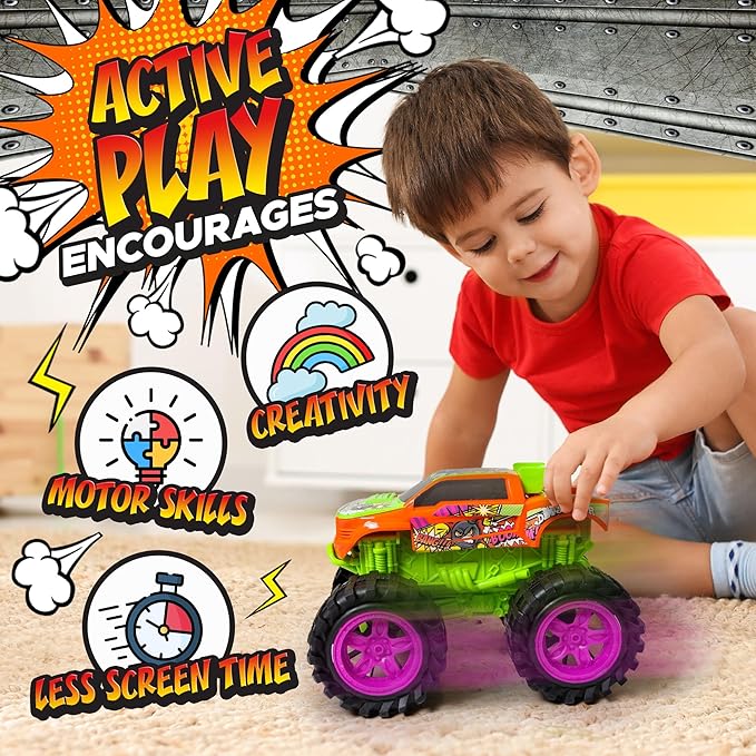 Exploding Monster Truck Toy with Explosive Crash Sounds and Lights, Smash It Up Again and Again, 8.7” Monster Truck Toys for Boys Kids Ages 3, 4-7 & Above | Toddler Toys for 3 Year Old Boys Gift