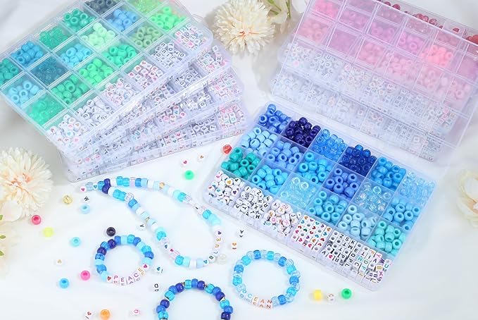 XIANNVXI 24Colours Blue Pony Beads for Bracelet Friendship 720pcs Letter Kandi Blue Pony Beaded Kit Bracelet Making Kit for Jewelry DIY Crafts