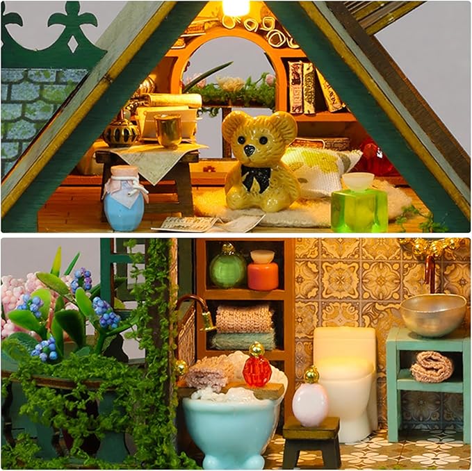 Miniature House Kit, Tiny House Kit with LED, DIY Mini House Building Kits for Adults to Building, Unique Gift for Birthday Christmas, Fairy Garden