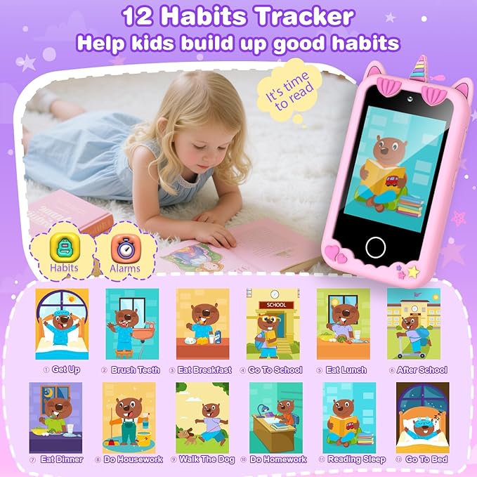 Kids Smart Phone for Girls Christmas Birthday Gifts for Girls Age 3 4 5 6 7 8 9 10 Kids Toys Smart Cell Phone 2.8" Touchscreen Built-in 32G SD Card Dual Camera 28 Toddler Learning Games Music Player