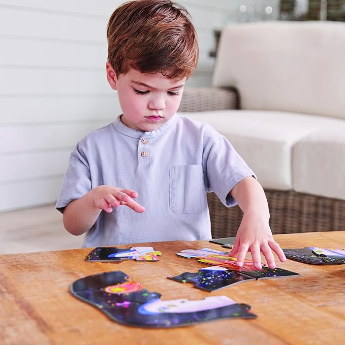 Crocodile Creek 12-Piece Mini Jigsaw Puzzle - Fun Floor Puzzles for Kids Ages 2-4 and Up - Heavy-Duty Shaped Box for Storage - Blast Off - 12" x 9" Finished
