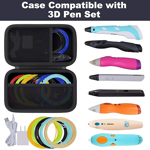 co2CREA Storage Organizer Case for 3D Printing Pen Set, Hard Case Compatible with SCRIB3D P1/Advanced, MYNT3D Super/Advanced, 3Doodler Start+/Flow/PRO and Filament Refill（Black Case）