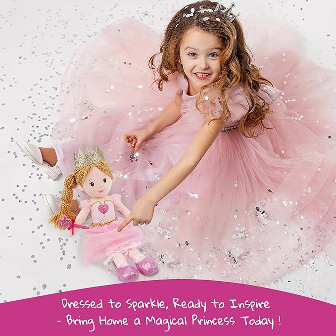June Garden 12" Soft Baby Princess Doll Lila - Stuffed Cuddly Princess Plush Gifts for Toddler Girls - Blue Dress