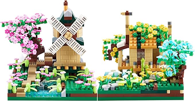 Tree House River Windmill and Port Cabin Model Assembly Blocks Creative DIY Decorative Presents for Street View Adults