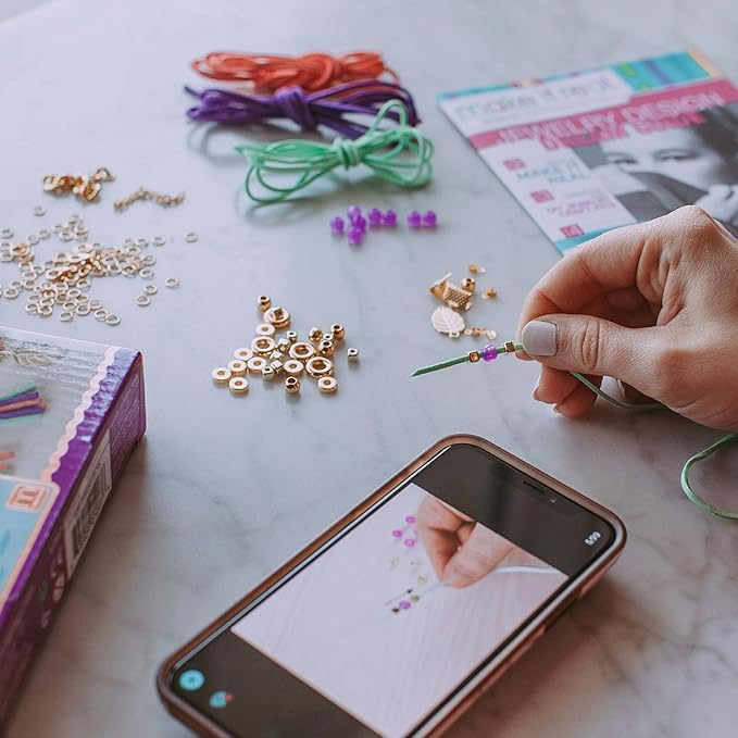 Make It Real: Gold-Link Suede Bracelets Kit - Create 6 Unique Cord & Tassel Charm Bracelets, 105 Pieces, Includes Play Tray, DIY Link & Bead Jewelry Kit, Tweens & Girls, Arts & Crafts, Kids Ages 8+