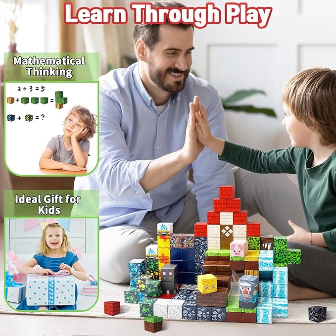 150PCS Magnetic Blocks for Kids, 0.8in Magnetic Building Block Toys for Boys Girls Age 3 4 5 6 7 8 9 10 Magnet Cubes Game Magnetic Tiles STEM Toys Christmas Birthday Gifts for Kids Toddlers