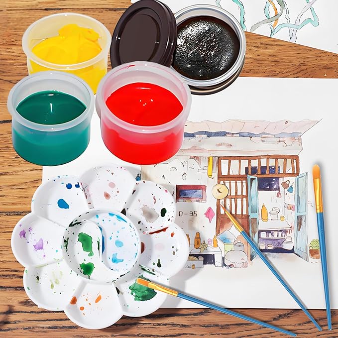 Washable Paint Set for Kids 12 Colors，Solid Watercolor Paint Set，Finger Painting for Toddlers，Washable Tempera Paint with Paint Palette and 10 Toddler Paint Brushes
