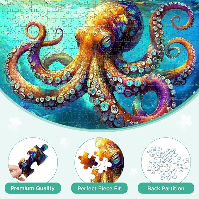 500 Piece Jigsaw Puzzle for Adults, Octopus Jigsaw Puzzle, Underwater World Ocean Theme Jigsaw Puzzles for Adults Seniors, Fun Challenging Family Games Holiday Party Gifts 20.5×15 in