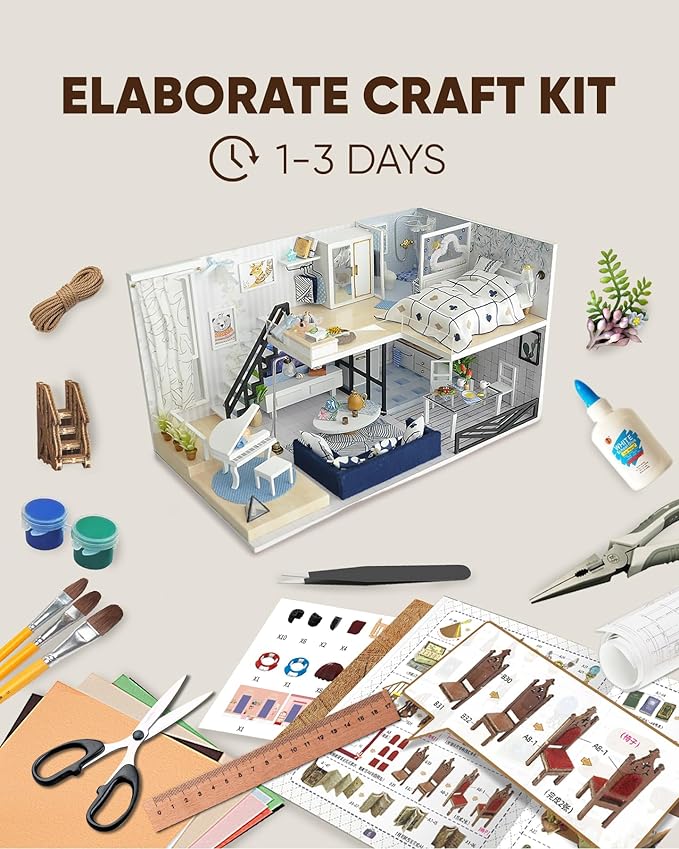 DIY Miniature House Kit, DIY Home Kit for Adults to Build, Modern Dollhouse Kit with Dust Proof & LED, Mayberry Street Miniatures, Ideal Gifts for Birthday,Valentine Christmas(Satisfied Apartment)